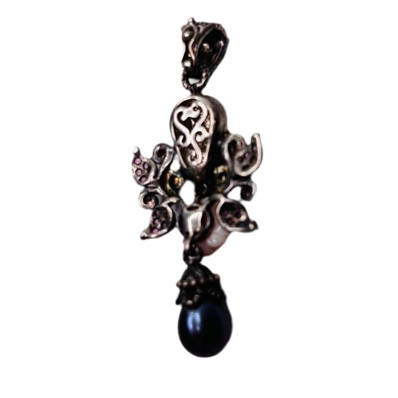 BARBARA BIXBY Skull Rose Pearl Tourmaline Sterling Silver Pendant - Picture 6 of 7